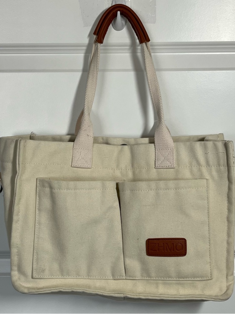 Canvas Utility Tote Bag Cream ZHMO Minimal Everyday Shoulder Bag